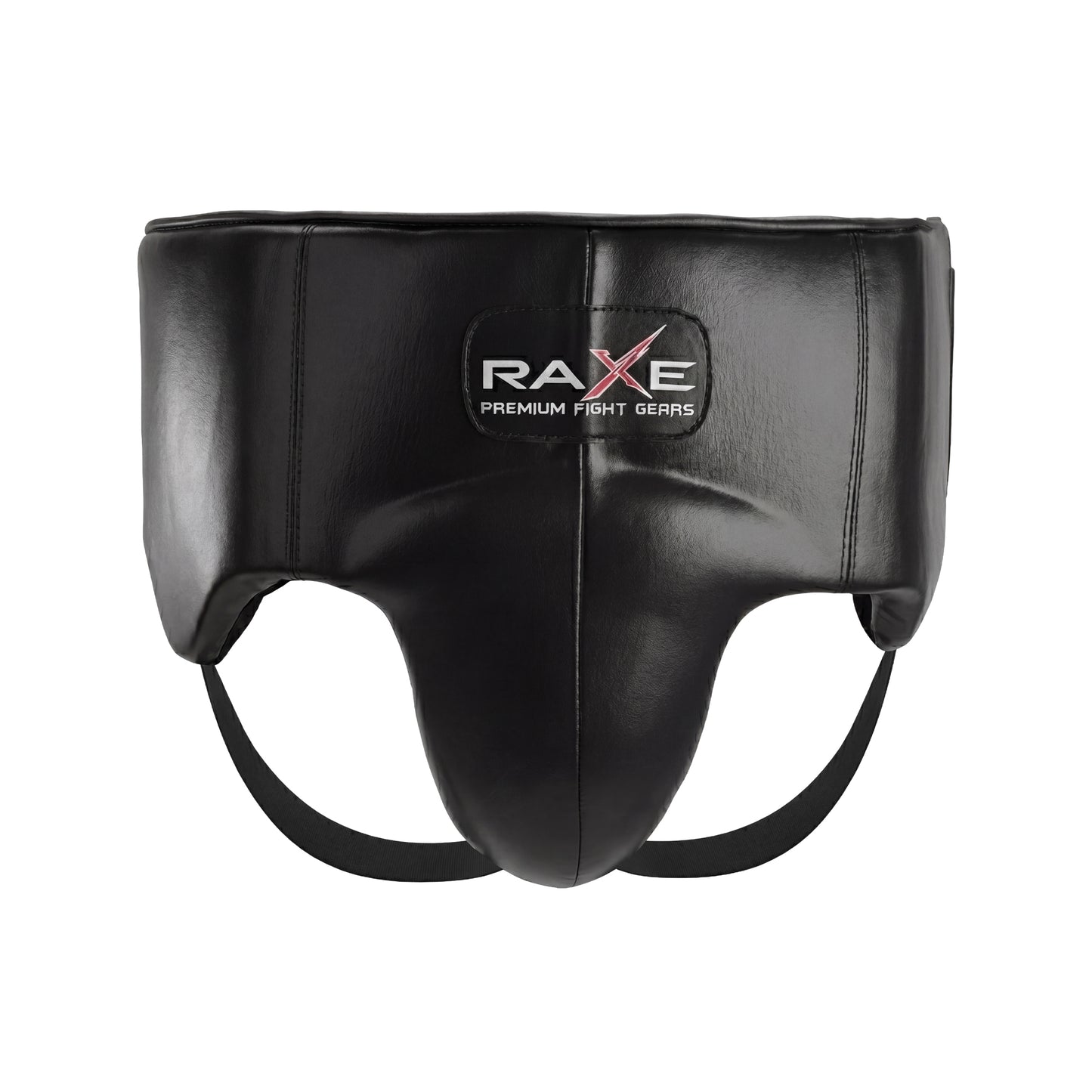 Maximize safety with the RAXE Pro Black Leather Groin Guard. Features deep cup protection, high-density foam, and a secure lace-up closure.